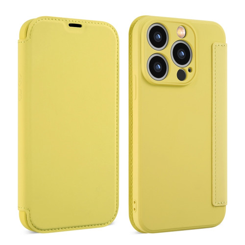 iPhone 15 Pro Imitate Liquid Skin Feel Leather Phone Case with Card Slots - Yellow