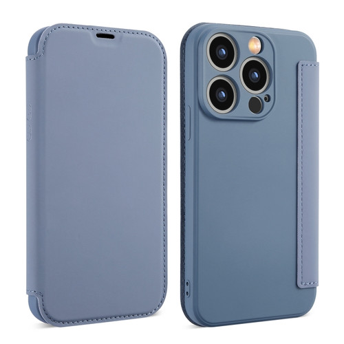 iPhone 15 Pro Imitate Liquid Skin Feel Leather Phone Case with Card Slots - Grey