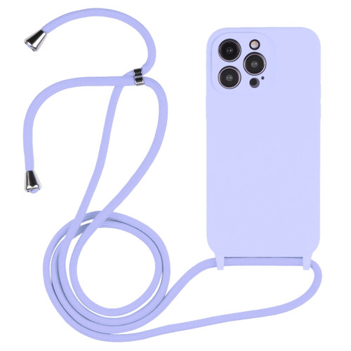 iPhone 15 Pro Crossbody Lanyard Liquid Silicone Case - Light Purple