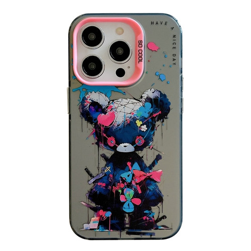 iPhone 15 Pro Animal Pattern Oil Painting Series PC + TPU Phone Case - Tattered Bear