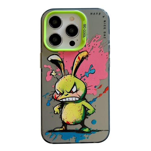 iPhone 15 Pro Animal Pattern Oil Painting Series PC + TPU Phone Case - Rabbit