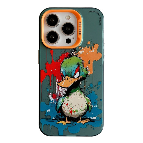 iPhone 15 Pro Animal Pattern Oil Painting Series PC + TPU Phone Case - Angry Duck