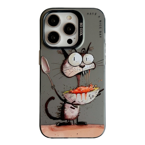 iPhone 15 Pro Animal Pattern Oil Painting Series PC + TPU Phone Case - Eating Rat