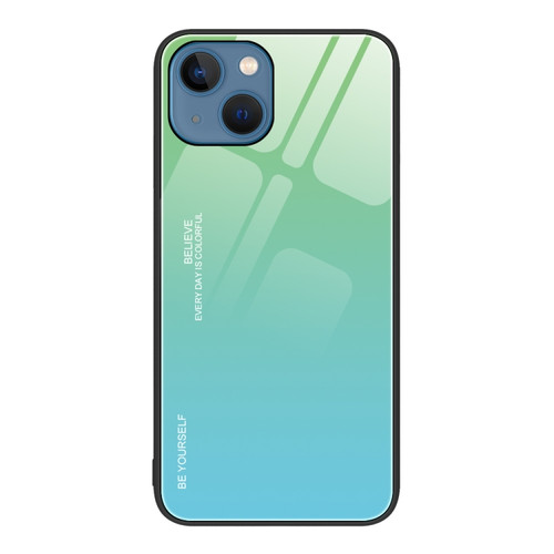 iPhone 15 Gradient Color Glass Phone Case - Green Cyan