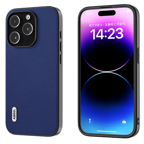 iPhone 15 ABEEL Haze Texture PU Phone Case - Dark Blue