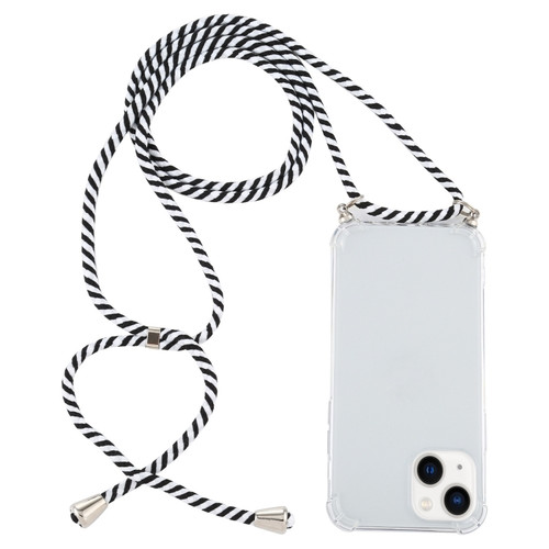 iPhone 15 Four-Corner Shockproof Transparent TPU Case with Lanyard - Zebra