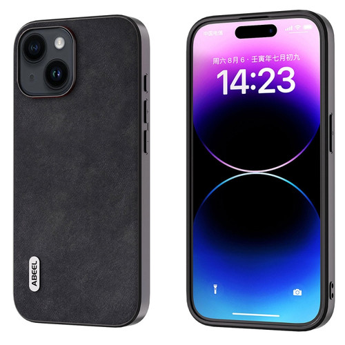 iPhone 15 ABEEL Morocco Texture PU Phone Case - Black
