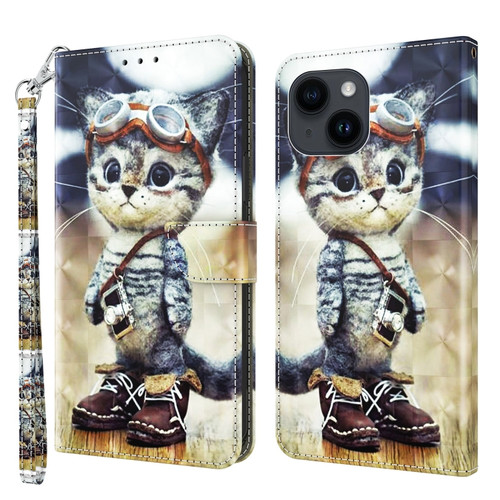 iPhone 15 3D Painted Leather Phone Case - Naughty Cat