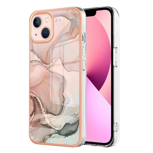 iPhone 15 Electroplating Marble Dual-side IMD Phone Case - Rose Gold 015