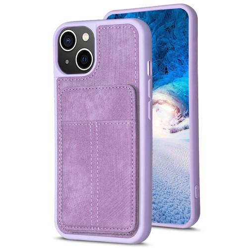 iPhone 15 BF28 Frosted Card Bag Phone Case with Holder - Purple