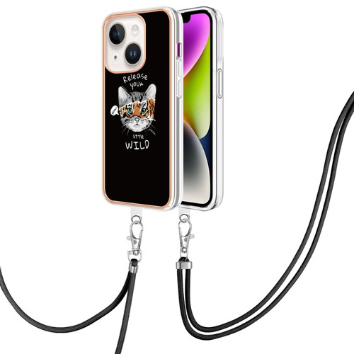 iPhone 15 Electroplating Dual-side IMD Phone Case with Lanyard - Natural Growth