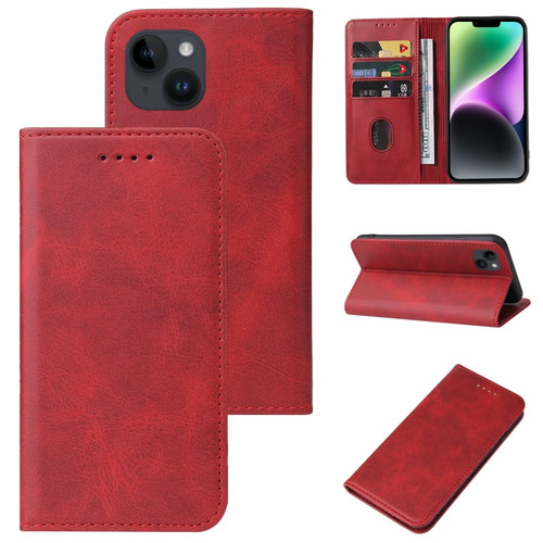 iPhone 15 Magnetic Closure Leather Phone Case - Red