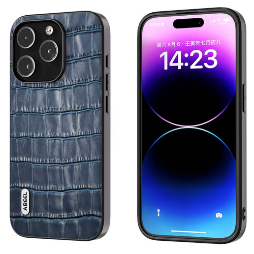 iPhone 15 ABEEL Crocodile Texture Genuine Leather Phone Case - Blue