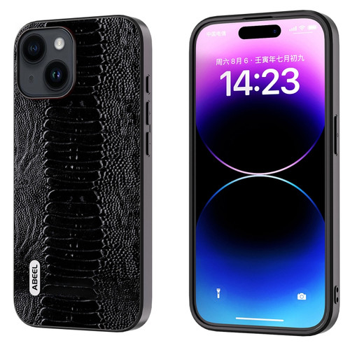iPhone 15 ABEEL Genuine Leather Weilai Series Phone Case - Black