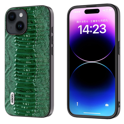 iPhone 15 ABEEL Genuine Leather Weilai Series Phone Case - Green
