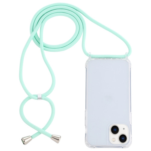 iPhone 15 Transparent Acrylic Airbag Shockproof Phone Protective Case with Lanyard - Mint Green