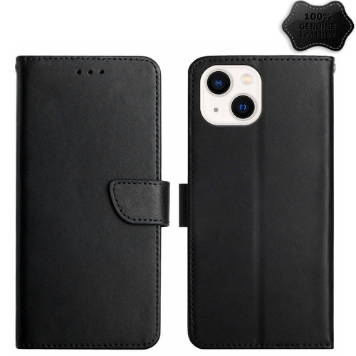 iPhone 15 Genuine Leather Fingerprint-proof Flip Phone Case - Black