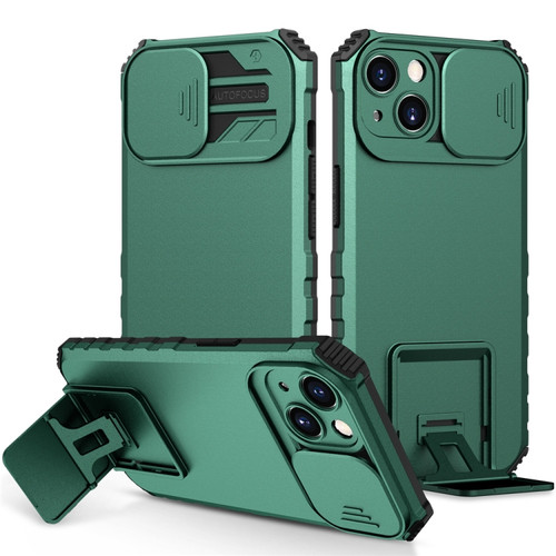iPhone 15 Stereoscopic Holder Sliding Camshield Phone Case - Green