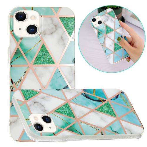 Electroplating Soft TPU Phone Case iPhone 15 - Green White Rhombus