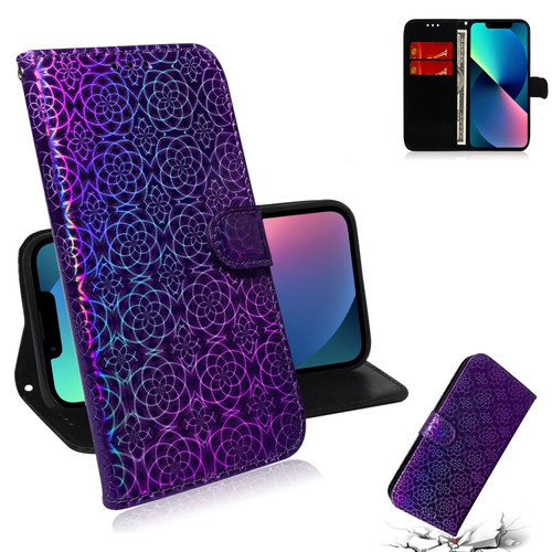 iPhone 15 Colorful Magnetic Buckle Leather Phone Case - Purple