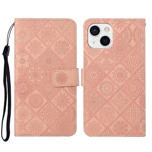 iPhone 15 Ethnic Style Embossed Pattern Leather Phone Case - Pink