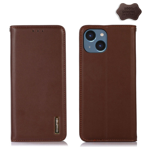 iPhone 15 KHAZNEH Nappa Top Layer Cowhide Leather Phone Case - Brown