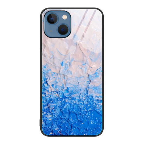 iPhone 15 Marble Pattern Glass Protective Phone Case - Ocean Waves