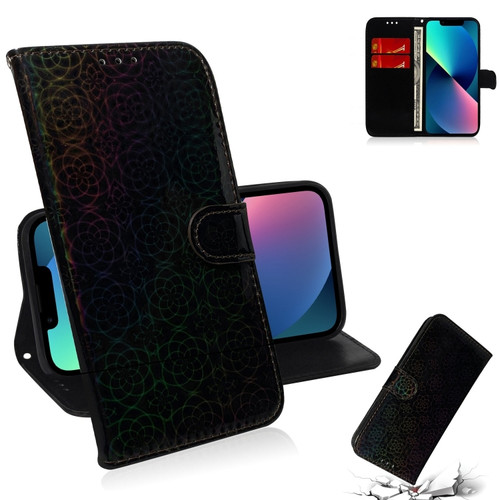 iPhone 15 Colorful Magnetic Buckle Leather Phone Case - Black