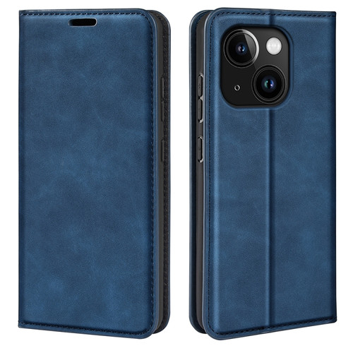 iPhone 15 Retro-skin  Magnetic Suction Leather Phone Case - Dark Blue