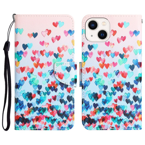 iPhone 15 Colored Drawing Leather Phone Case - Heart