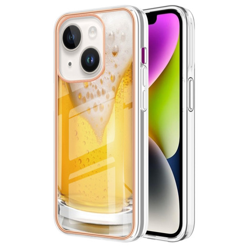iPhone 15 Electroplating Marble Dual-side IMD Phone Case - Draft Beer