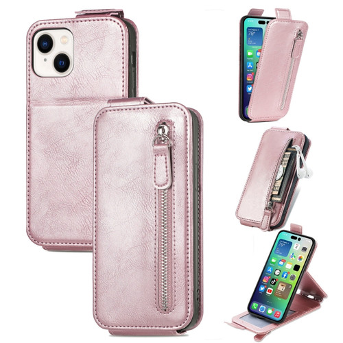 iPhone 15 Zipper Wallet Vertical Flip Leather Phone Case - Pink