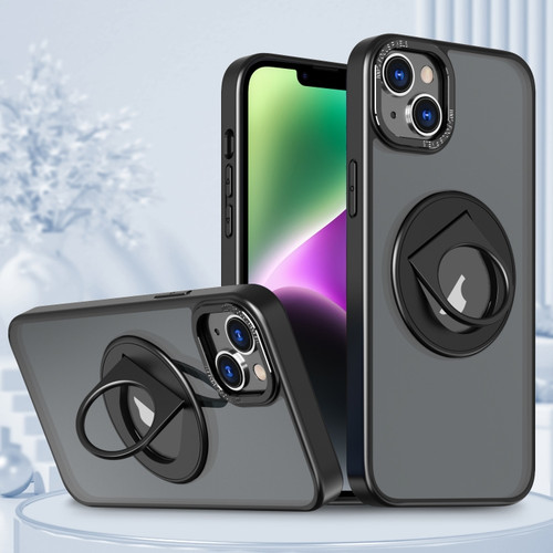 iPhone 15 Rotating Ring Magnetic Holder Phone Case - Black