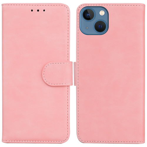 iPhone 15 Skin Feel Pure Color Flip Leather Phone Case - Pink