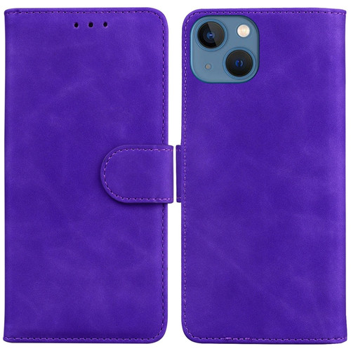 iPhone 15 Skin Feel Pure Color Flip Leather Phone Case - Purple