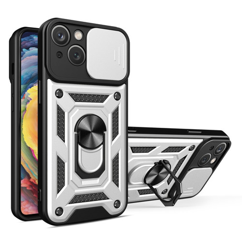 iPhone 15 Sliding Camera Cover Design TPU+PC Phone Case - Silver