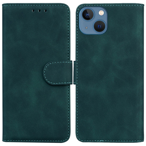 iPhone 15 Skin Feel Pure Color Flip Leather Phone Case - Green
