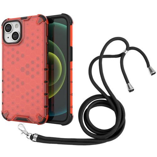 iPhone 15 Lanyard Honeycomb Phone Case - Red
