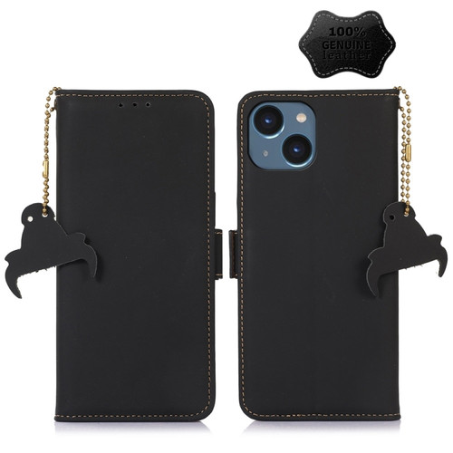 iPhone 15 Genuine Leather Magnetic RFID Leather Phone Case - Black