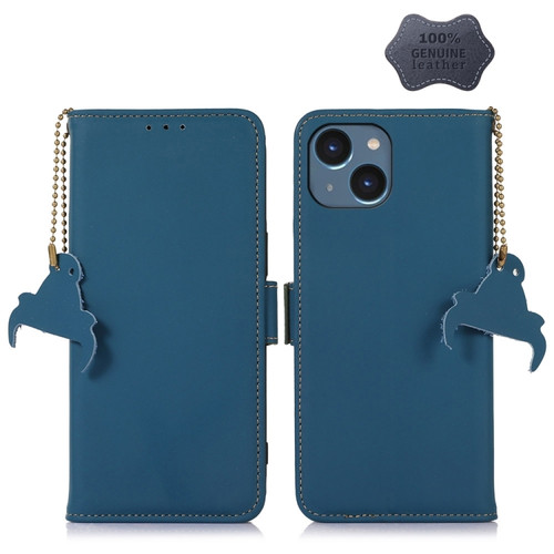 iPhone 15 Genuine Leather Magnetic RFID Leather Phone Case - Blue