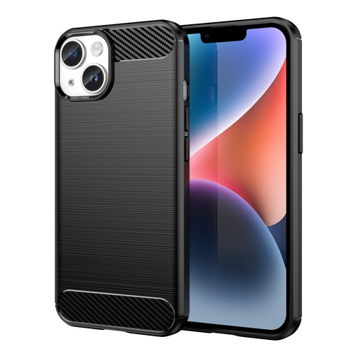 iPhone 15 Brushed Texture Carbon Fiber TPU Phone Case - Black