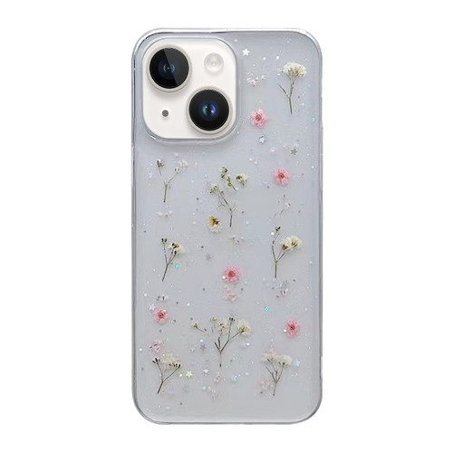 iPhone 15 Gypsophila Flowers Pattern TPU Protective Phone Case - Pink