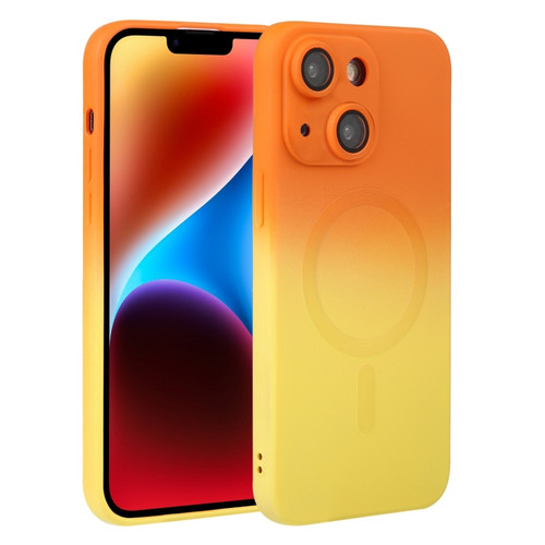 iPhone 15 Liquid TPU Silicone Gradient MagSafe Phone Case - Orange Yellow