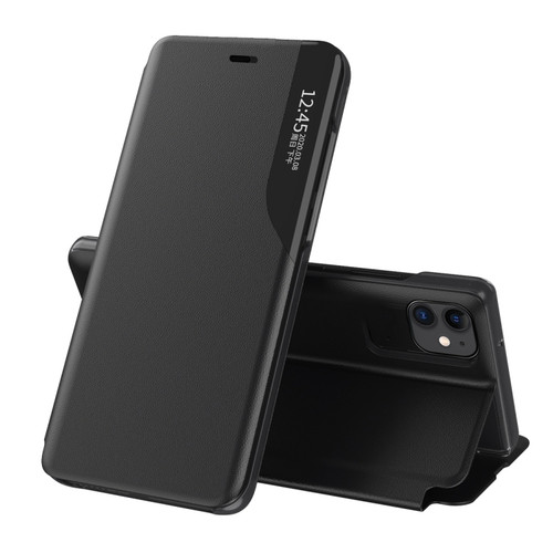 iPhone 15 Side Display Flip Leather Phone Case - Black