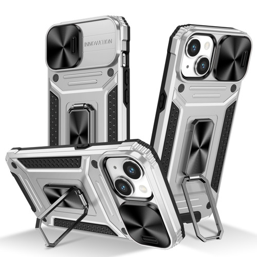 iPhone 15 Camshield Robot TPU Hybrid PC Phone Case - Silver