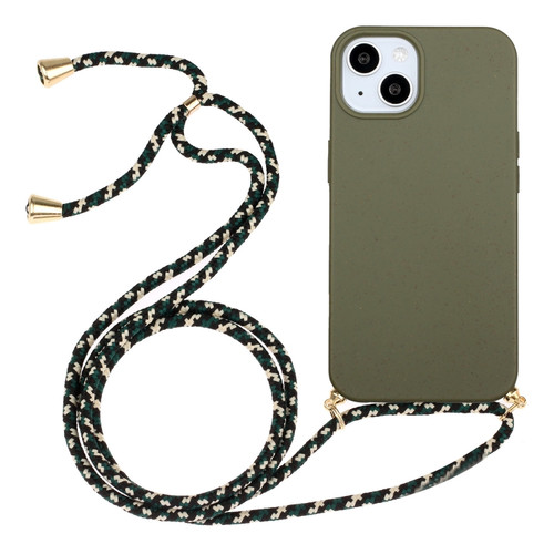 iPhone 15 Wheat Straw Material + TPU Phone Case with Lanyard - Army Green