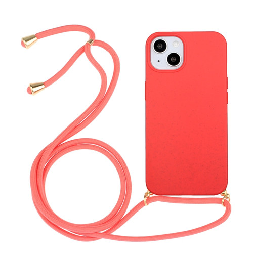 iPhone 15 Wheat Straw Material + TPU Phone Case with Lanyard - Red