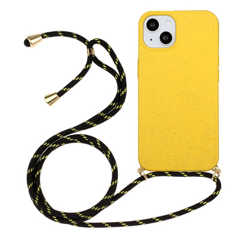 iPhone 15 Wheat Straw Material + TPU Phone Case with Lanyard - Yellow