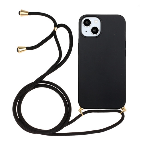 iPhone 15 Wheat Straw Material + TPU Phone Case with Lanyard - Black