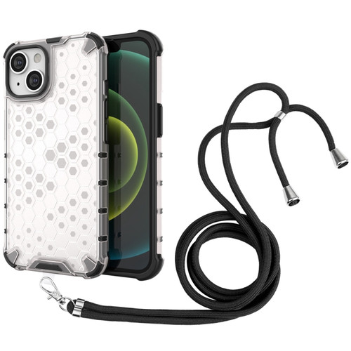 iPhone 15 Lanyard Honeycomb Phone Case - White